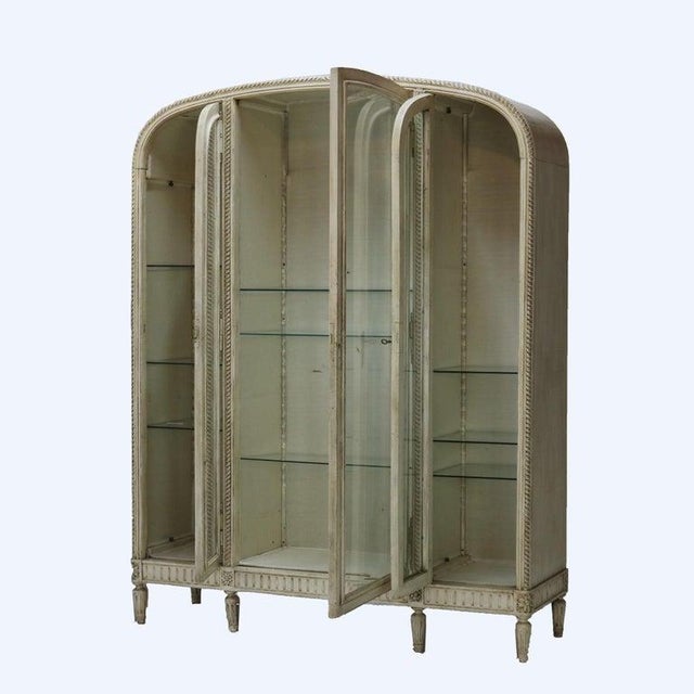 French Provincial Louis XVI Style Three-Door China Cabinet C1920 For Sale - Image 13 of 18