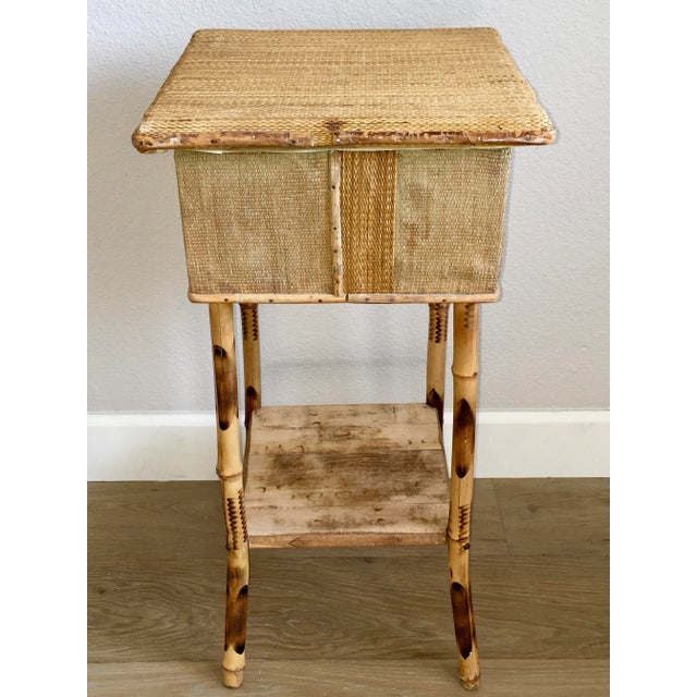 Antique Aesthetic Movement Bamboo Sewing Side Table With Storage & Shelf For Sale - Image 10 of 13