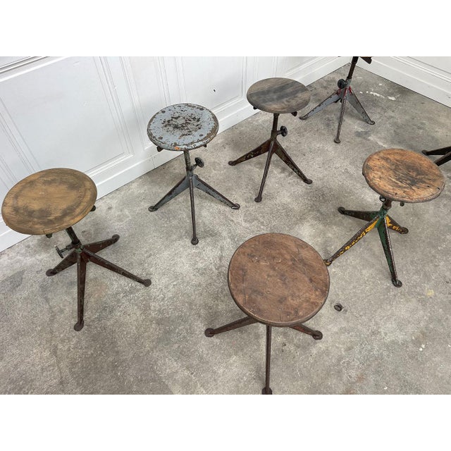 Quadripod Stools attributed to Jean Prouvé, 1950s, Set of 9 For Sale - Image 6 of 9