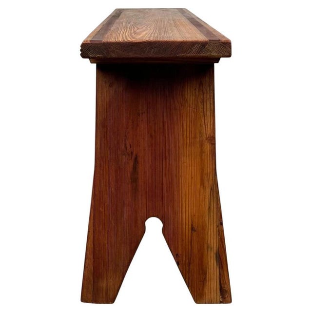 Wood Antique Early 20th Century English Pitch Pine Bench For Sale - Image 7 of 9