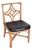 1970s Chinese Chippendale Rattan Side Chair Desk Accent Chair W/ Black Faux Leather Cushion For Sale