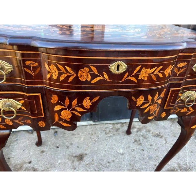 Brown 19th Century Dutch Serpentine Mahogany and Marquetry Inlaid Table For Sale - Image 8 of 13