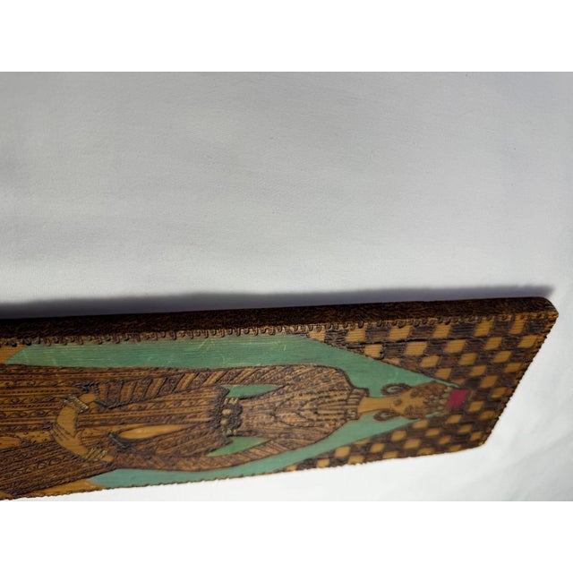 Mid-Century Turkish Pyrography Panel of an Ottoman Lady, İstanbul Olgunlaşma Enstitüsü For Sale - Image 9 of 16