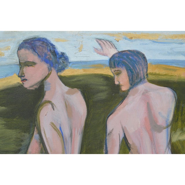 Women in Motion (The Three Graces) - Nude Figurative in Oil on Canvas A wonderful abstract expressionist take on the Three...