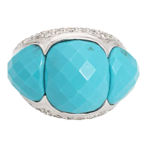 Turquoise Diamond 18k White Gold Cocktail Ring Size 6