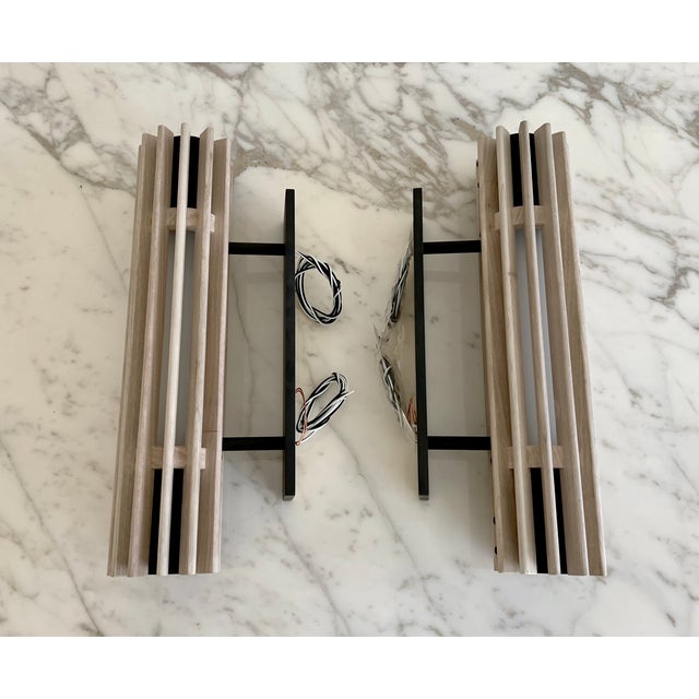2020s Pair of Allied Maker Beacon Sconces in Wood, Blackened Brass, and Frosted Glass For Sale - Image 5 of 10