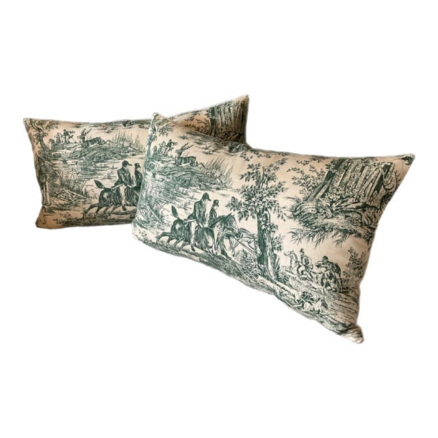 Pair of Stroheim & Romann Down and Feather Equestrian Hunt Scene Lumbar Pillows For Sale