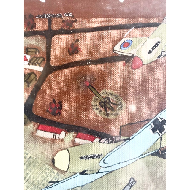 1980s 1980s WWII Narrative Battle Scene Folk Art Painting, Signed Gilbert W. Schuett For Sale - Image 5 of 11