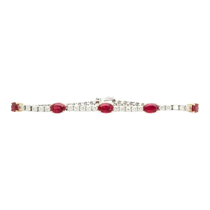 5.13 Carat Ruby and Diamond Tennis Bracelet in 18k White Gold