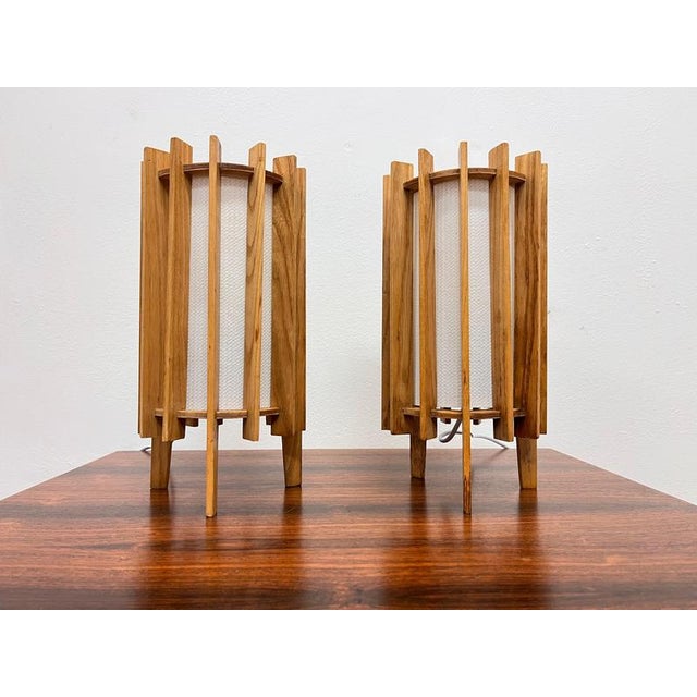 Space Age Wooden Table Lamps by Ib Fabiansen for Fog & Mørup, Denmark, 1960s, Set of 2 For Sale - Image 3 of 9