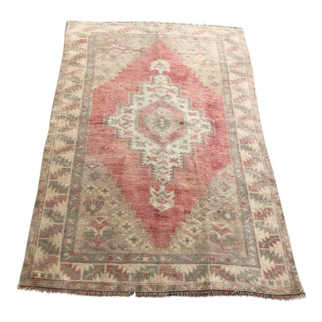 1960s Handmade Faded Pastel Rug For Sale