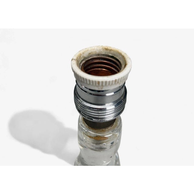 Transparent Pair of Sevres, French Modern, Glass, Brass, Small Table Lamps, France, 1960s For Sale - Image 8 of 10