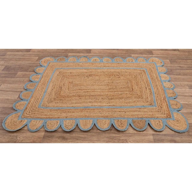 Light Blue Scallop Jute Hand Made Rug - 10'x14' For Sale - Image 4 of 9