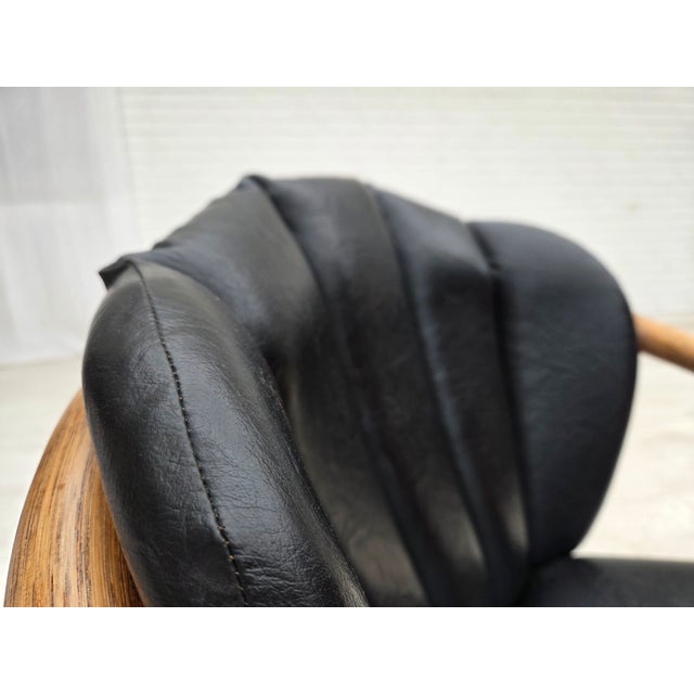 Wood Danish Armchair in Rattan and Black Leatherette, 1970s For Sale - Image 7 of 18