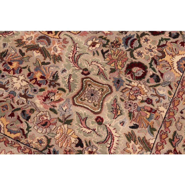 Shabby Chic Floral 1990's Pak-Persian Taupe/Green Wool Rug - 6'1'' X 8'11'' For Sale - Image 4 of 9
