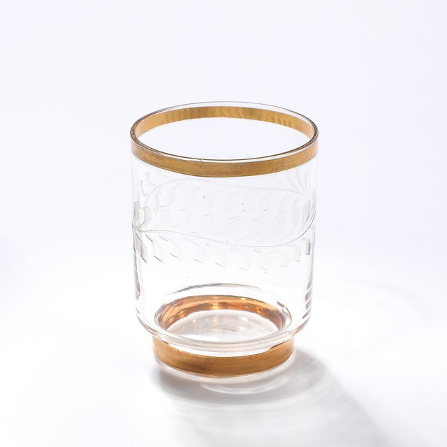 Mid Century Decanter Set With Six Glasses in Gilt Detailing and Etched Glass For Sale - Image 4 of 18