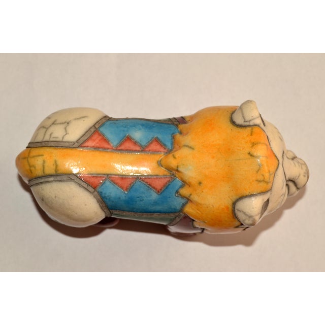 1950 South African Handmade Colorful Raku Ceramic Lion Animal Sculpture Folk Art For Sale - Image 9 of 18