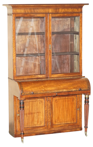 Antique Victorian Walnut Scriban Bureau Bookcase, 1860s