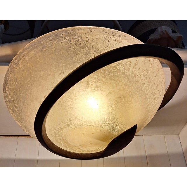 Vintage Italian Ceiling Lamp with Curved Metal Frame and Frosted Glass Shade from Lamp International, 1980s For Sale - Image 13 of 15