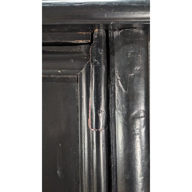 Antique Chinese Qing Dynasty Black Lacquer Elm Wedding Cabinet Armoire Wardrobe For Sale - Image 10 of 15