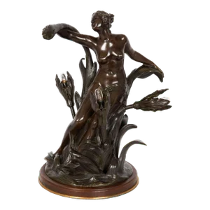 French Art Nouveau Bronze Sculpture of Women in Flowers Table Lamp