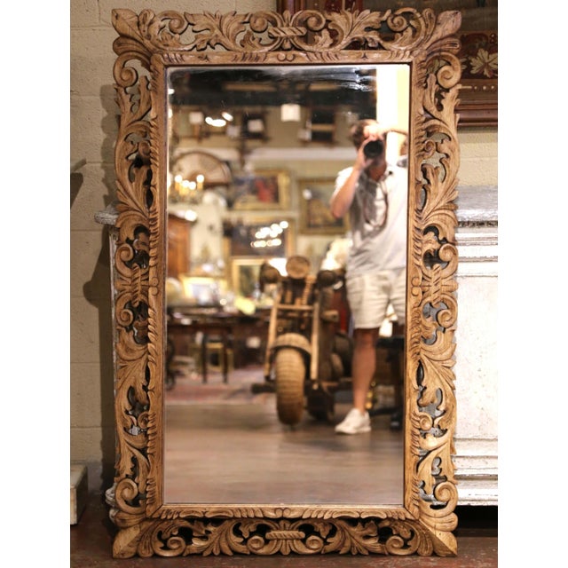 Wood 19th Century French Louis XIII Carved Bleached Oak Pierced Foliate Wall Mirror For Sale - Image 7 of 10