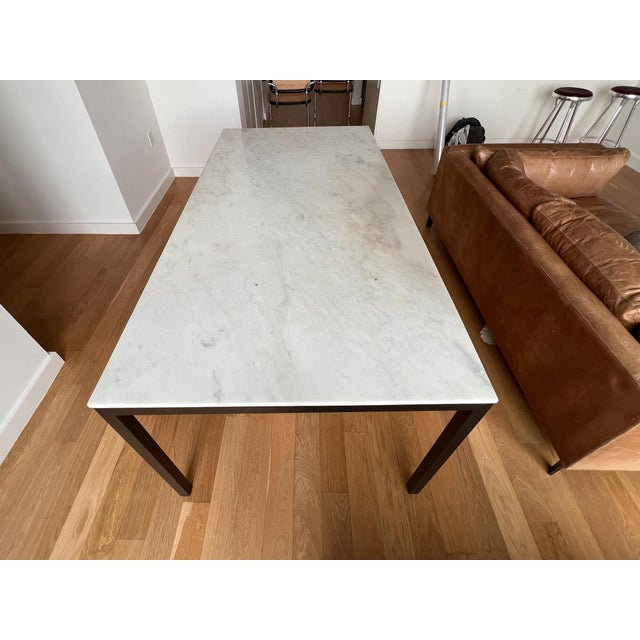 Williams Sonoma White Marble Parsons Style Dining Table For Sale - Image 4 of 9