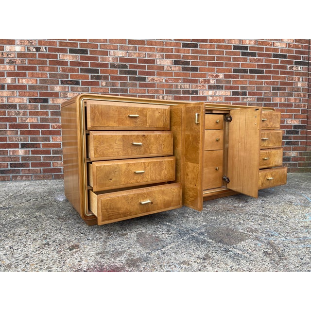 1970s 1960s American of Martinsville Burlwood Lowboy Dresser For Sale - Image 5 of 8