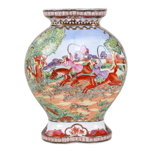 Vintage Hunt Scene Porcelain Double Vase