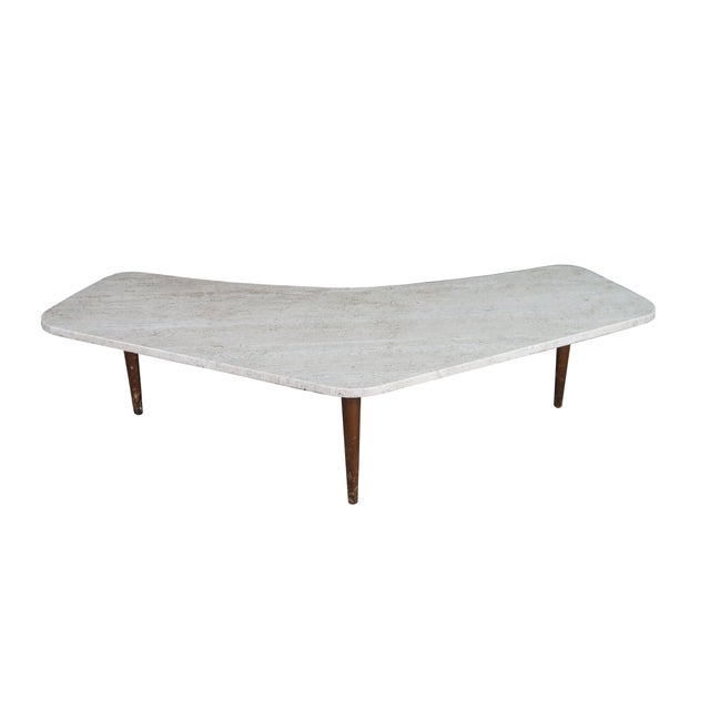 Mid-Century Modern Mid Century Modern Sculptural Travertine Stone Walnut Boomerang Coffee Table MCM For Sale - Image 3 of 15