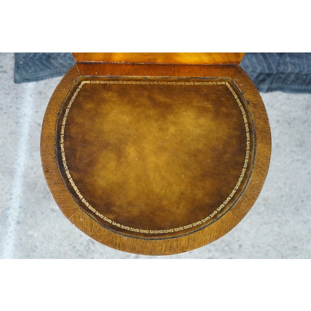 Antique English Regency Flame Mahogany Tooled Leather Telephone Smoking Table For Sale - Image 6 of 18