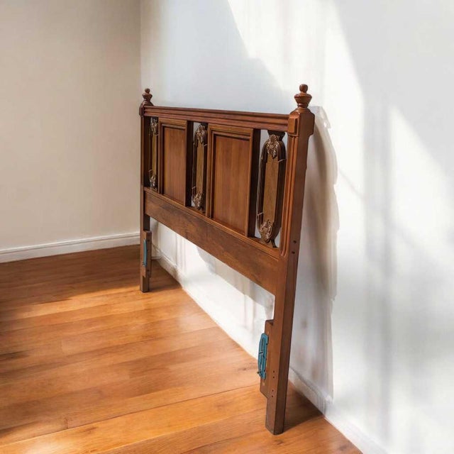 Wood 1960s Mid-Century Carved Wood Full-Size Headboard For Sale - Image 7 of 14