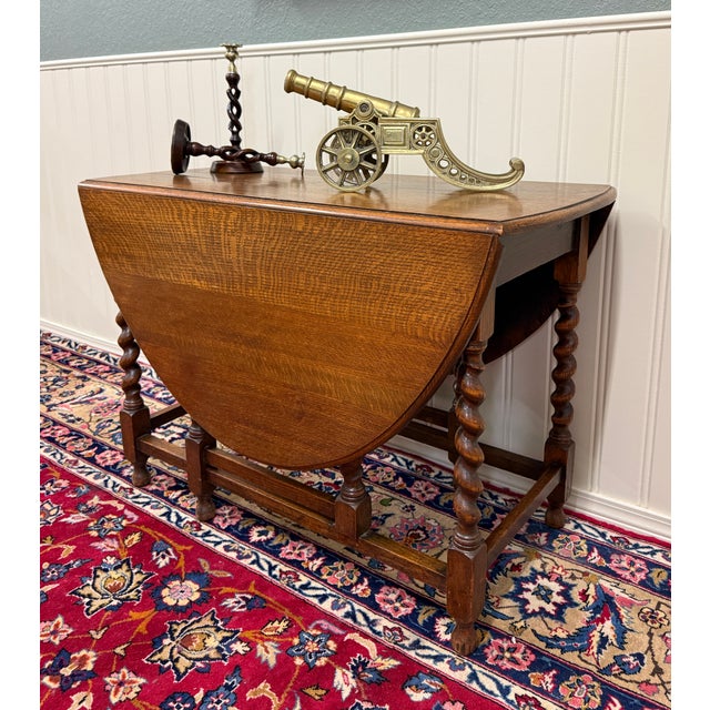 Antique English Large Table Drop Leaf Gateleg Barley Twist Oak Oval C. 1920-30s For Sale - Image 18 of 18