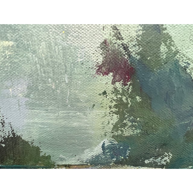 "Foggy Forest" Contemporary Impressionist Landscape in Green and Purple by Mill Valley Artist Mary Anne McKernie For Sale - Image 4 of 9
