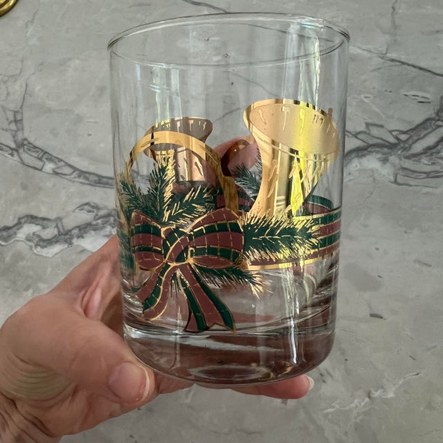 Art Deco Vintage Culver Yule Horn Glasses 22kt Gold Christmas Tumblers - Set of 3 For Sale - Image 3 of 3