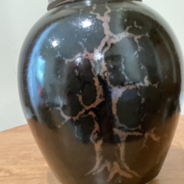 Vintage Chinoiserie Stoneware Black Glazed Vessel / Ginger Jar With Lid For Sale - Image 11 of 12