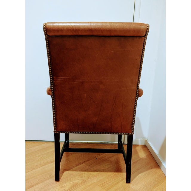 Vintage Leather Armchair Brass Nailhead Trim Mahogany Legs. For Sale - Image 4 of 7