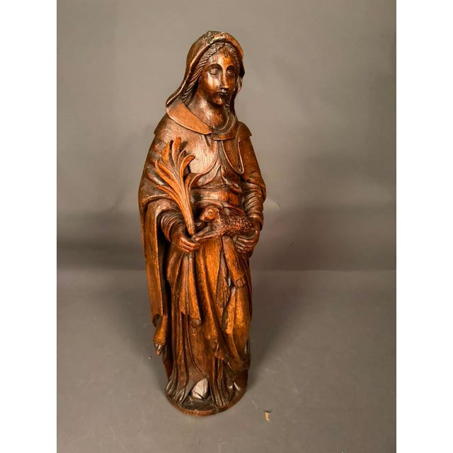 Early 19th Century Flemish Hand-Carved Oak Statue of Saint Agnes, Circa 1820 For Sale In Indianapolis - Image 6 of 16