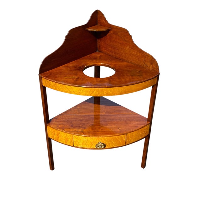 Traditional Antique Federal Period Cherry & Birds Eye Maple Corner Washstand With Drawer For Sale - Image 3 of 11