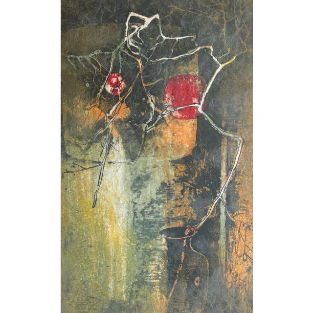 1960s Hoi Lebadang Lithograph on Woven Paper - Tree With Two Red Suns For Sale In Miami - Image 6 of 10
