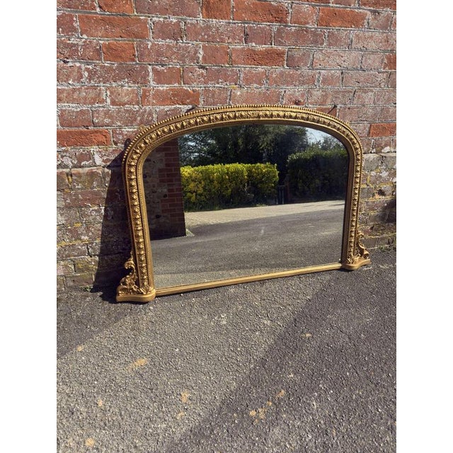 Glass Antique English Arched Top Gilt Overmantle Mirror, 1800s For Sale - Image 7 of 7