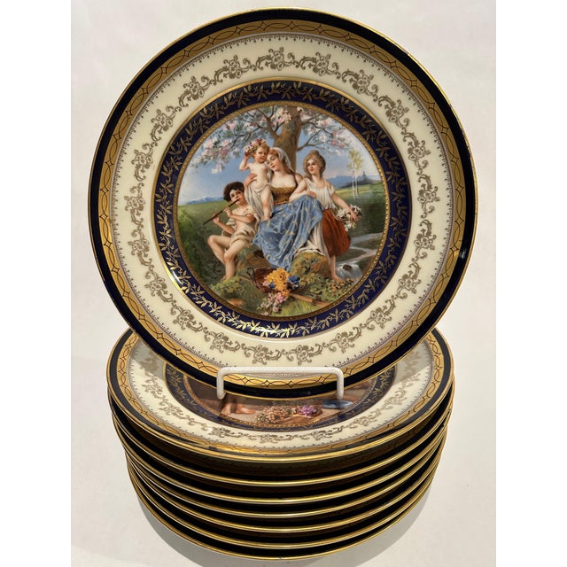 1920s 1920s Set of 8 Porcelain Allegorical Scene Plates For Sale - Image 5 of 12