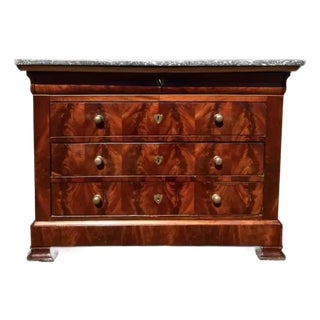 19th Century Louis Philippe Flam Mahogany Marble Top Chest of Drawer / Commodes For Sale