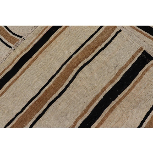 Vintage Turkish Kilim Rug With Ivory, Brown and Deep Charcoal Stripes For Sale - Image 11 of 11