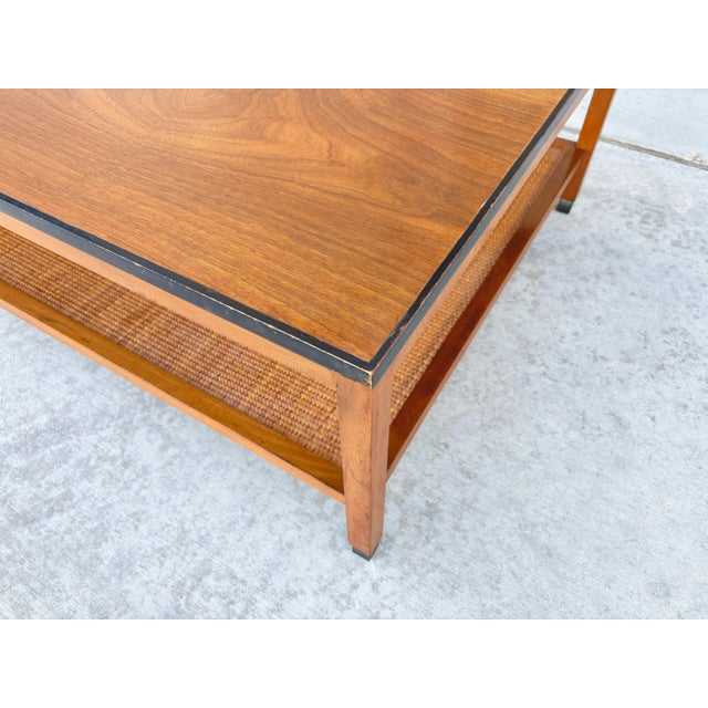 Wood 1960s Mid-Century Walnut Coffee Table With Four Drawers & Cane Shelf For Sale - Image 7 of 10