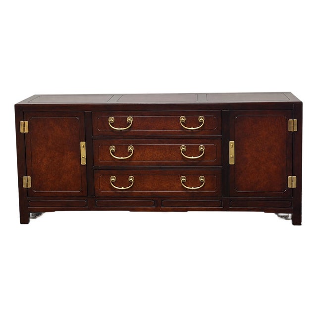 White Fine Furniture Mahogany & Burl Mandarin Ming Chinoiserie Credenza For Sale