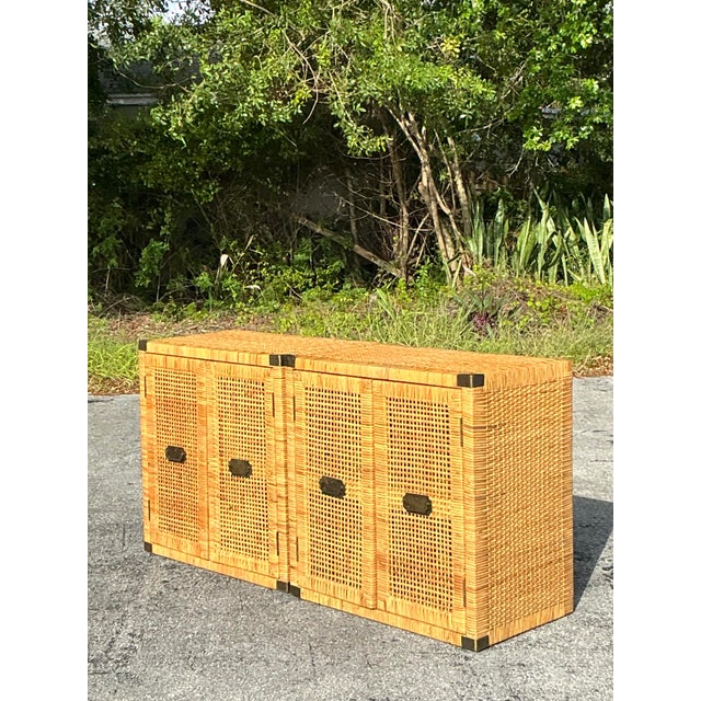 Chocolate Vintage Coastal Woven Rattan Cabinets - A Pair For Sale - Image 8 of 12