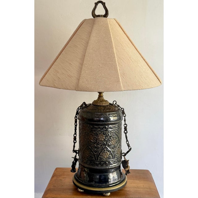 Vintage Anglo Indian brass lantern fitted into a modern lamp. Please see condition details noted. Lamp alone measures 12”W...