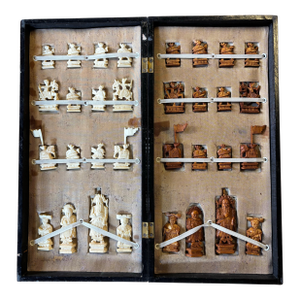 Hand-Carved Chinese Bone Export Travel Chess Set Early 20th Century