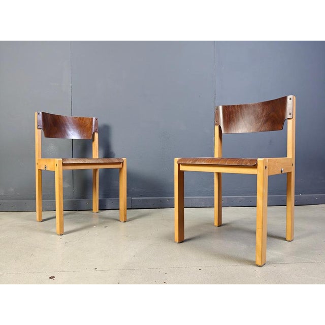 1980s Mid-Century Brown and Birch Stacking Chairs in the style of Sven Markelius, 1980, Set of 5 For Sale - Image 5 of 12